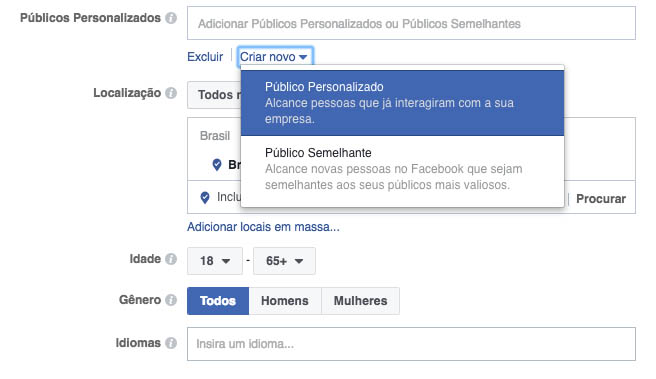 criar público personalizado no facebook