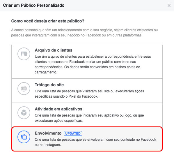 público personalizado de envolvimento